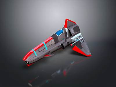 Futuristic 3D Spaceship Model With Gray Body Red Blue Accents And Sleek Design 3d model