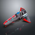 Futuristic 3D Spaceship Model With Gray Body Red Blue Accents And Sleek Design
