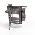 Vintage Industrial Equipment With Metal Frame Mesh Panel And Mechanical Parts