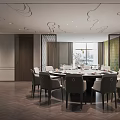 Modern Elegant Private Dining Room Interior With Round Table Chairs And Window View 3d model