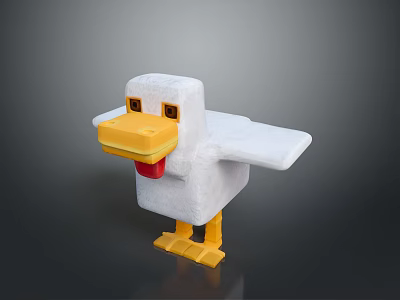 Plush Block 3D Duck Model With White Body Yellow Beak Red Detail And Yellow Feet 3d model