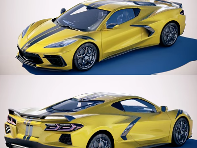 Yellow Sports Car With Streamlined Body Black Stripes And Modern Alloy Wheels 3d model
