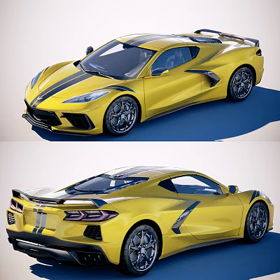 Yellow Sports Car With Streamlined Body Black Stripes And Modern Alloy Wheels 3d model