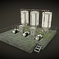 Industrial Facility Model With Three Storage Tanks Pipes Pumps And Railing Platform