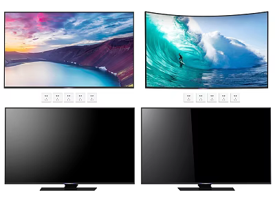 Curved and Flat Screen TVs Display Stunning Sunset and Surfing Scenes 3d model