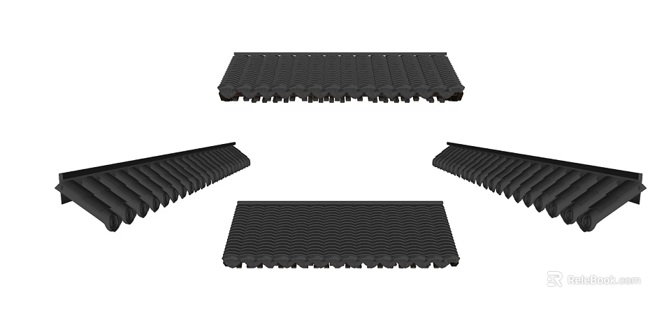 Black Roofing Tile Components With Various Angles And Structural Design 3d model