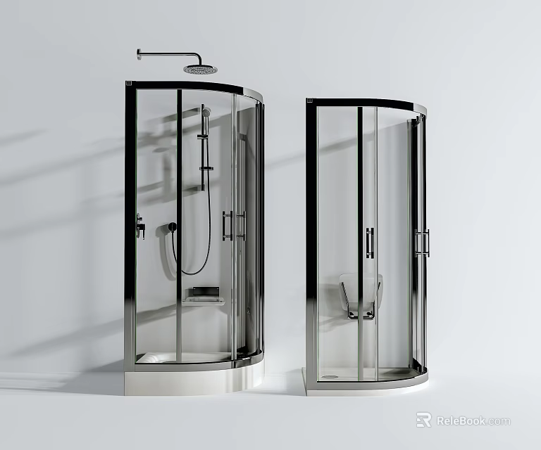Two Modern Shower Sauna Enclosures With Glass Doors Metal Frames And Shower Heads 3d model 