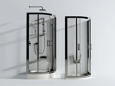Two Modern Shower Sauna Enclosures With Glass Doors Metal Frames And Shower Heads 3d model