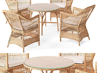 Outdoor Rattan Table Chair Set With Glass Top Leisure Furniture Design 3d model