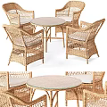 Outdoor Rattan Table Chair Set With Glass Top Leisure Furniture Design