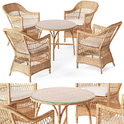 Outdoor Rattan Table Chair Set With Glass Top Leisure Furniture Design 3d model