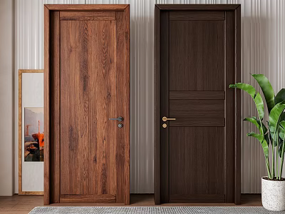 Natural And Dark Wooden Swing Doors With Minimalist Design For Home Interior Space 3d model