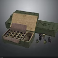 Military Storage Crates With Open Compartment Containing Ammunition And Grenades
