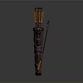 Medieval Weapon Quiver With Wrapped Body And Multiple Orange Arrows Spiked Base