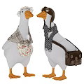 Adorable Stuffed Goose Dolls Wearing Hats Scarves Apron Pilot Helmet and Bag