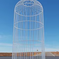 White Metal Birdcage Decorative Ornament Set With Openwork Structure And Blue Sky Backdrop