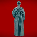 Mysterious Game Movie Character With White Mask Gold Spiral Eyes And Mesh Clothing On Red Background