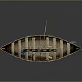 Traditional Wooden Boat With Red Carved Bow Blue Barrels And Curved Stern Ornament