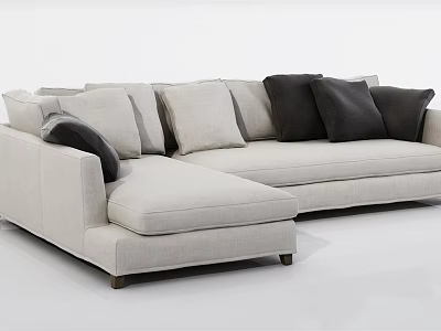 Light Gray Sectional Sofa With Light And Black Cushions Modern Comfortable Design For Living Room 3d model