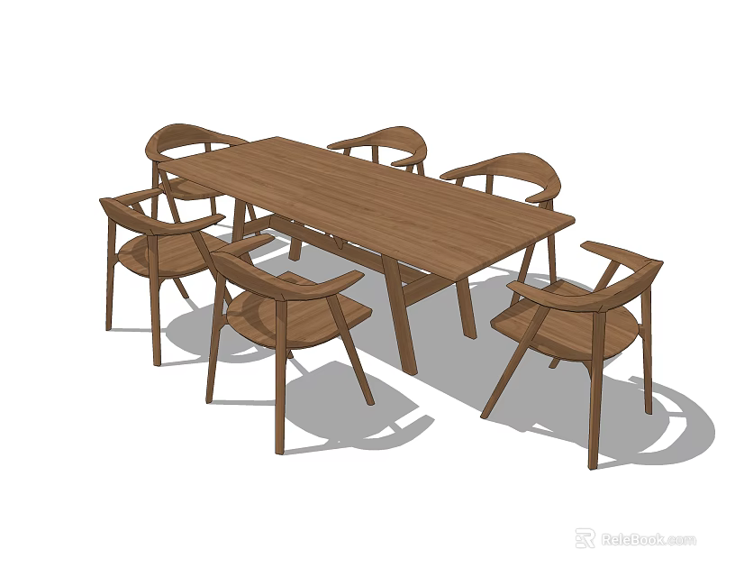Simple Modern Wooden Dining Table Set With Six Matching Chairs 3d model