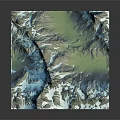 Realistic 3D Garden Landscape Model Featuring Mountains Green Vegetation and Blue Water Bodies