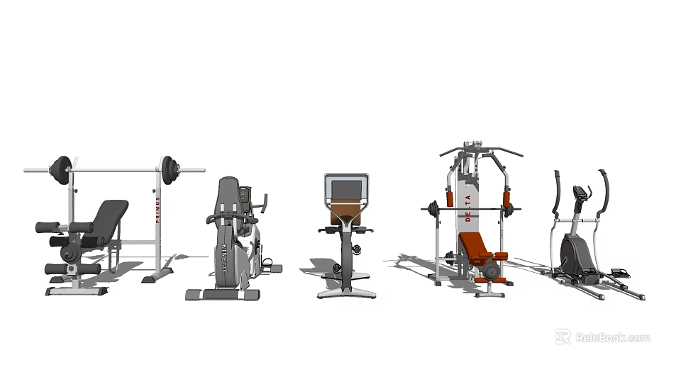 Professional Home Gym Fitness Equipment With Barbell Exercise Bike And Multi Functional Trainer 3d model 