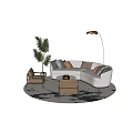 Modern Curved Sofa And Coffee Table Set With Accent Chairs Floor Lamp And Potted Plant