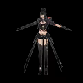 Game And Movie Character With Long Black Hair In Black Leather Outfit And Red Accents