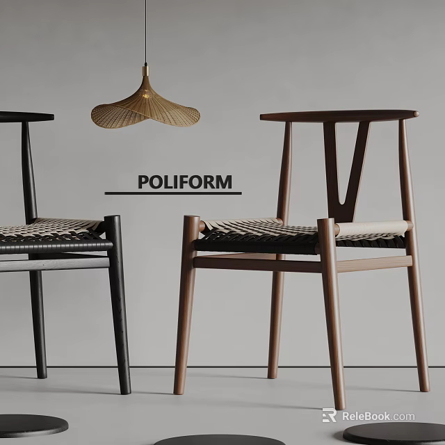 Poliform Modern Dining Chairs With Wooden Frame And Woven Seat Design 3d model 
