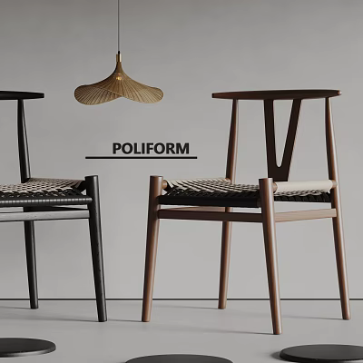 Poliform Modern Dining Chairs With Wooden Frame And Woven Seat Design 3d model