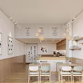 Cozy Milk Tea Shop Interior With Tables Chairs Art Paintings And Shelves