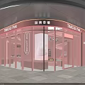Pink Dessert Shop Interior With Display Cases Spiral Staircase Shelves Counter And Lighting