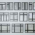 Various Black Frame Window Designs With Different Glass Panel Styles 3d model