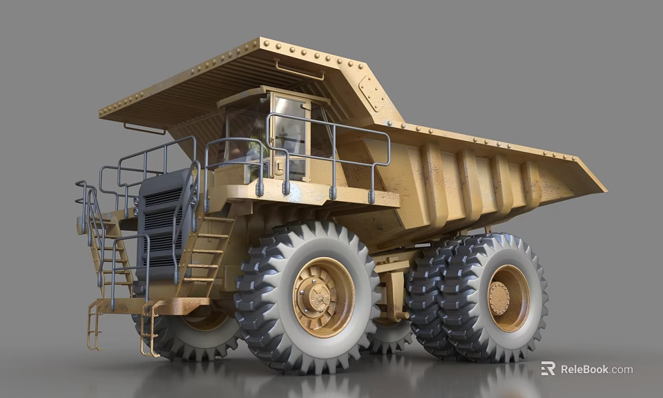 Large Golden Yellow Mining Dump Truck With Massive Tires And Reinforced Cab 3d model 