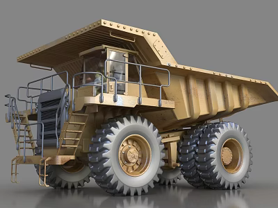 Large Golden Yellow Mining Dump Truck With Massive Tires And Reinforced Cab 3d model