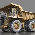 Large Golden Yellow Mining Dump Truck With Massive Tires And Reinforced Cab