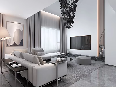 Modern Light Luxury Living Room With Comfortable Sectional Sofa Stylish Chandelier And Elegant Interior Design 3d model