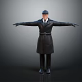 Human Character In Black Coat And Hat Standing With Arms Outstretched
