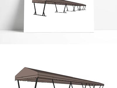 Outdoor Elongated Canopy with Steel Frame and Brown Fabric Cover for Patio Use 3d model