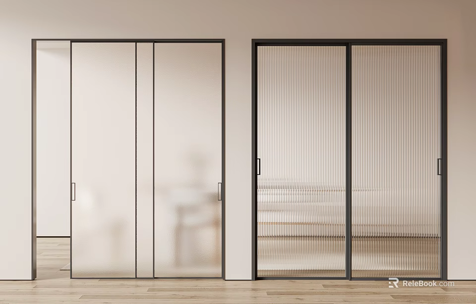 Modern Interior Sliding Doors With Black Frame And Transparent Glass Panels 3d model 