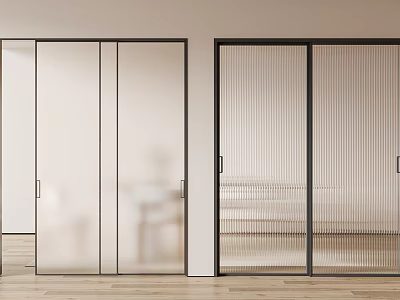 Modern Interior Sliding Doors With Black Frame And Transparent Glass Panels 3d model