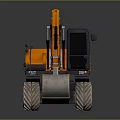 Yellow Wheel Excavator With Large Bucket And Black Cabin On Reflective Surface