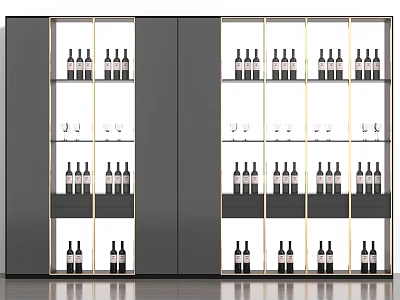 Stylish Modern Wine Cabinet With Glass Doors And Layered Design For Wine Bottles And Glasses 3d model