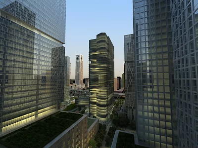 Modern Urban High Rise Office Building With Glass Curtain Wall And Green Roof 3d model