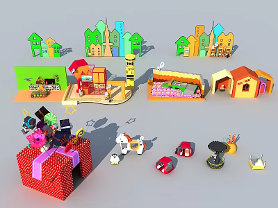 Colorful Toy Buildings And Various Block Models With Small Play Accessories 3d model