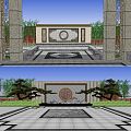 New Chinese-style pavilion courtyard drum stone lattice landscape wall rockery 3d model