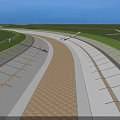 Curved Multi Lane Road Infrastructure With Varied Pavement Curb Stones And Green Belts