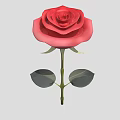 Vibrant Red Rose Plant With Green Stem And Leaves On Gray Background