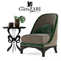 Luxury Green Accent Chair With Soft Cushion And Side Table With Vases And Monstera Leaf