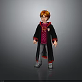 Red Haired Man in Black Robe with Red Sweater and Badge Gray Pants Gray Shoes